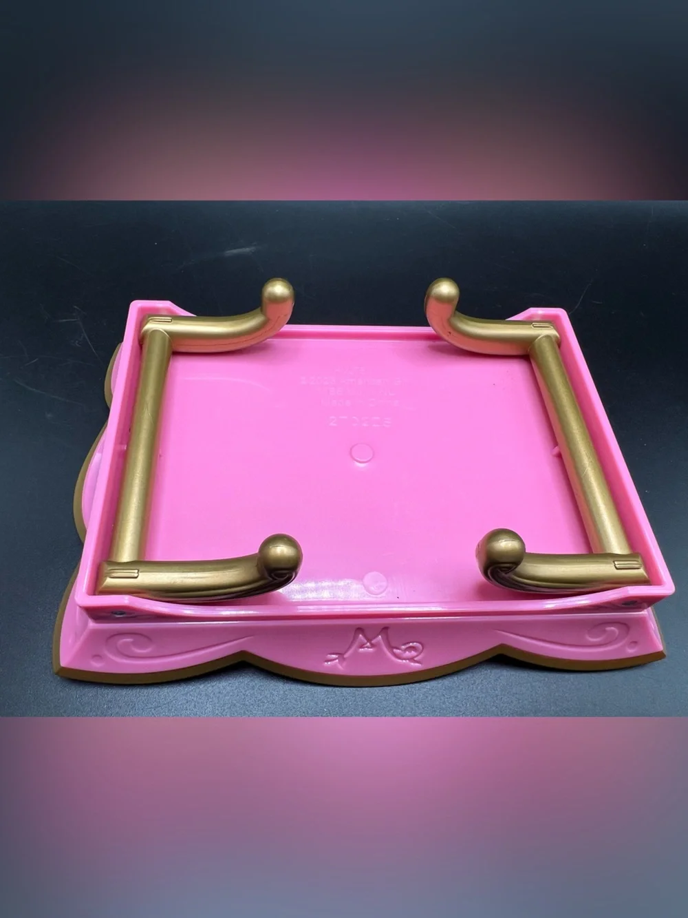 American Girl 2023 Pink Doll Serving Tray Table Gold Foldable Legs “W” Initial